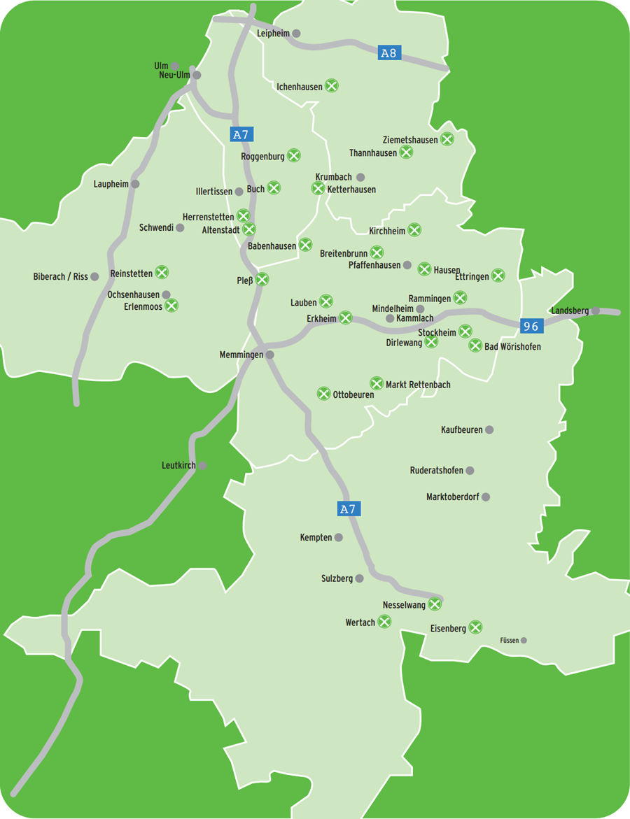 Standortkarte Raiffeisen Ware Schwaben Allgäu GmbH Webiste Stand 2025